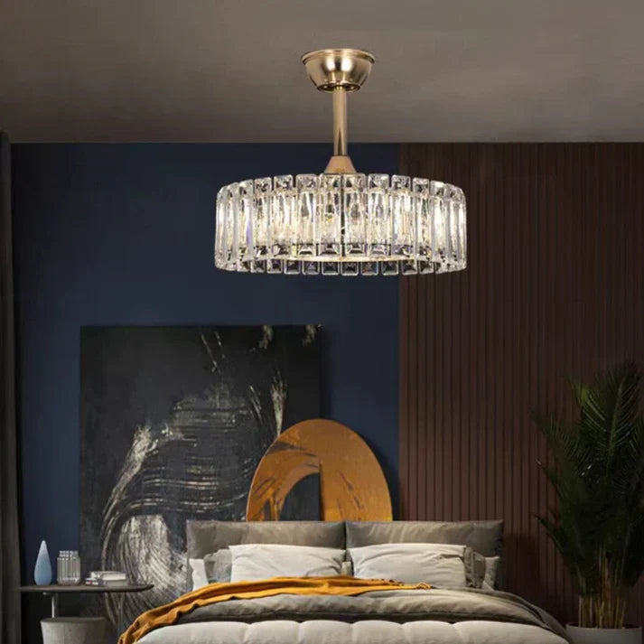 Modern Invisible Blade Fan Light Crystal Chandelier for Living/Dining Room/Bedroom
