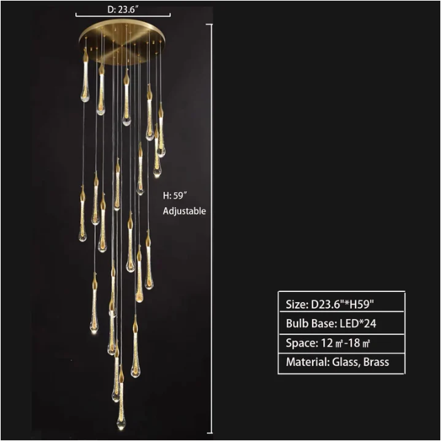 Morylighting Opulent Raindrop Brass Glass Pendant Chandelier - Background Shot