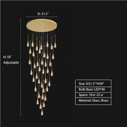 Morylighting Opulent Raindrop Brass Glass Pendant Chandelier - Background Shot