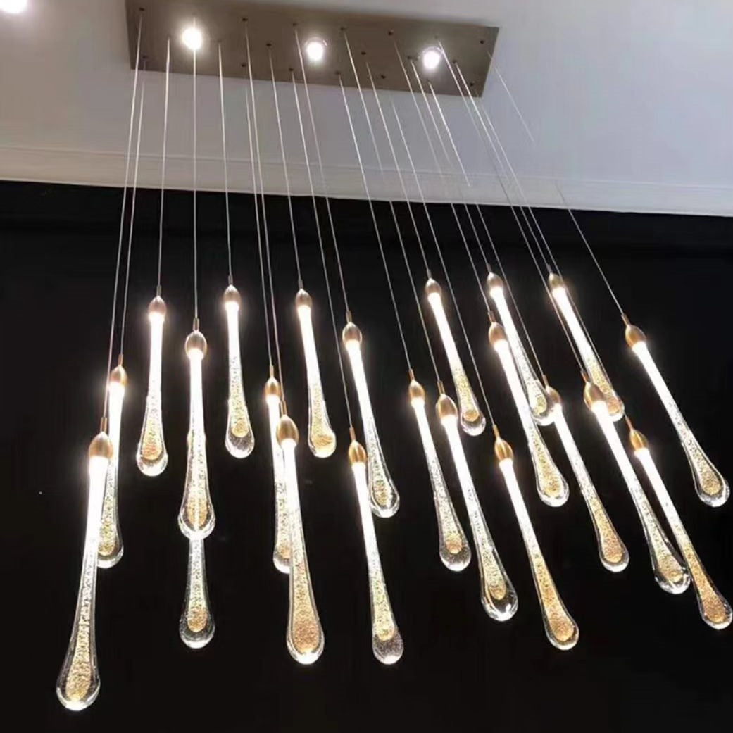 Morylighting Opulent Raindrop Brass Glass Pendant Chandelier - Background Shot