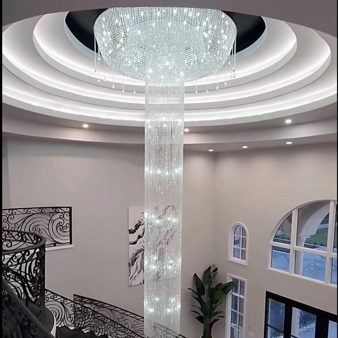 Morylighting Grand Cascade Round K9 Crystal Flush Mount Chandelier - formal American dining room