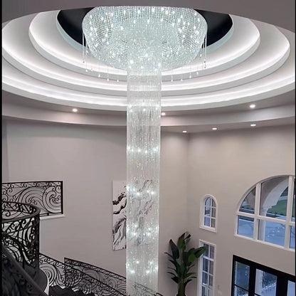 Morylighting Grand Cascade Round K9 Crystal Flush Mount Chandelier - formal American dining room