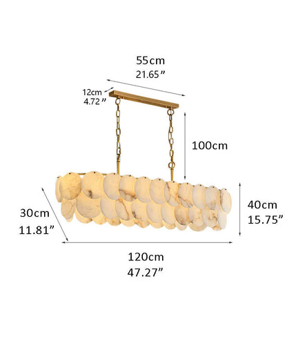 Multi layers Spanish White Alabaster Shell Marble Chandelier lamp in Brass