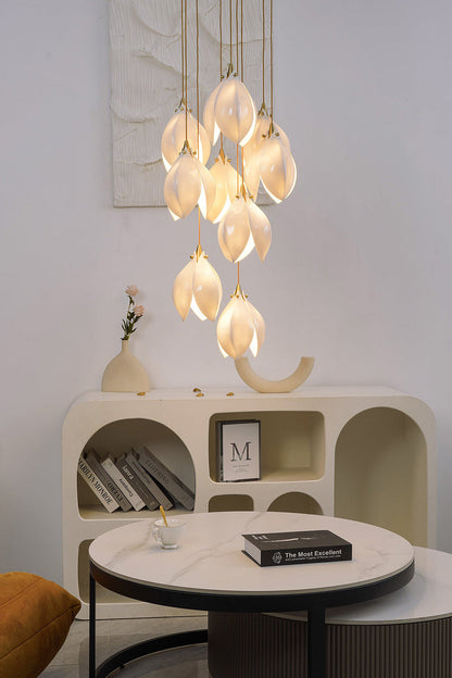 Gold Stem Ceramic Flower Chandelier - view 2 | morylighting