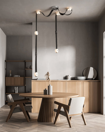 LED Mini SNAPS Module Ceiling Alabaster Pendant Light with Brown Leather Straps
