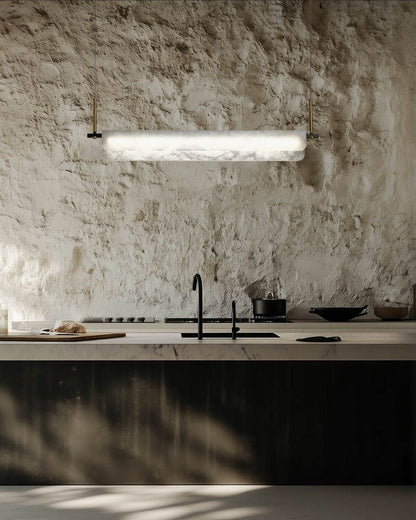Modern Linear Black Metal Elegant Alabaster Pendant for Living room Lighting