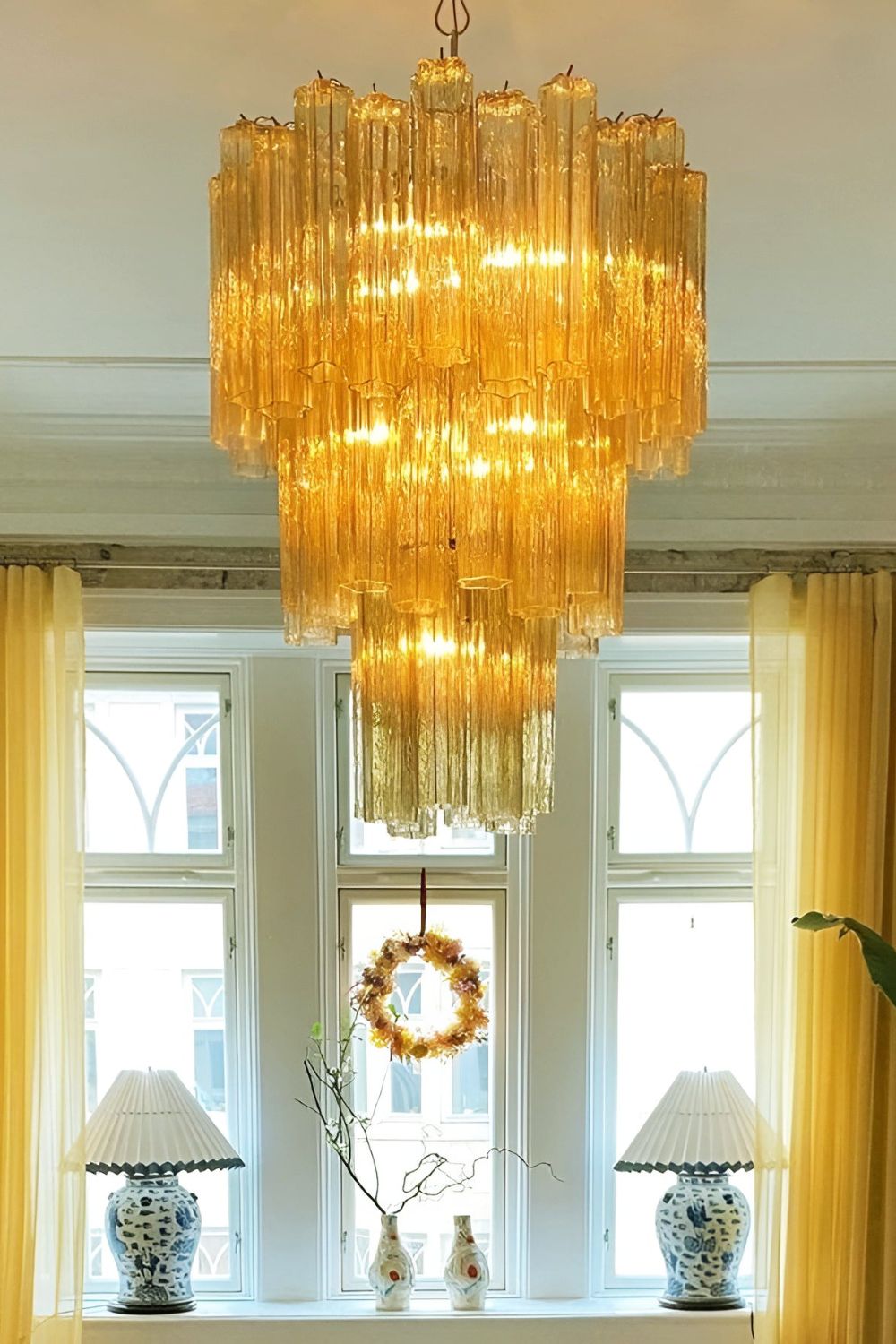 Three-Tier Yellow  Glass Art Chandelier - view 4 | morylighting