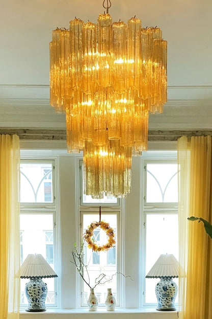 Three-Tier Yellow  Glass Art Chandelier - view 4 | morylighting