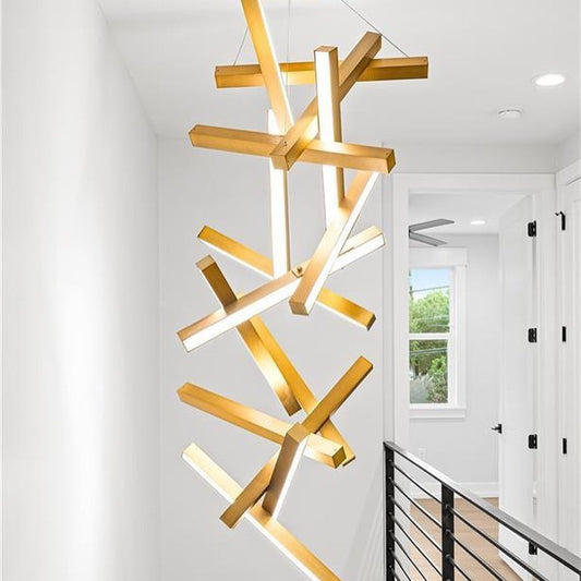 Modern Vertical Geometric Aluminum Chandelier for Staircase/Foyer/High-ceiling