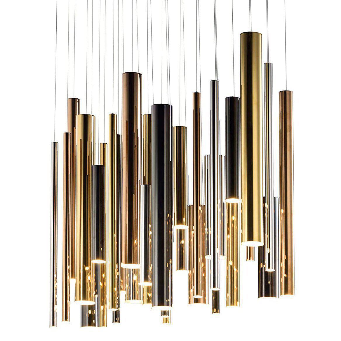 Bellini Square Tri-Tone Tubular Pendant Light Chandelier - morylighting
