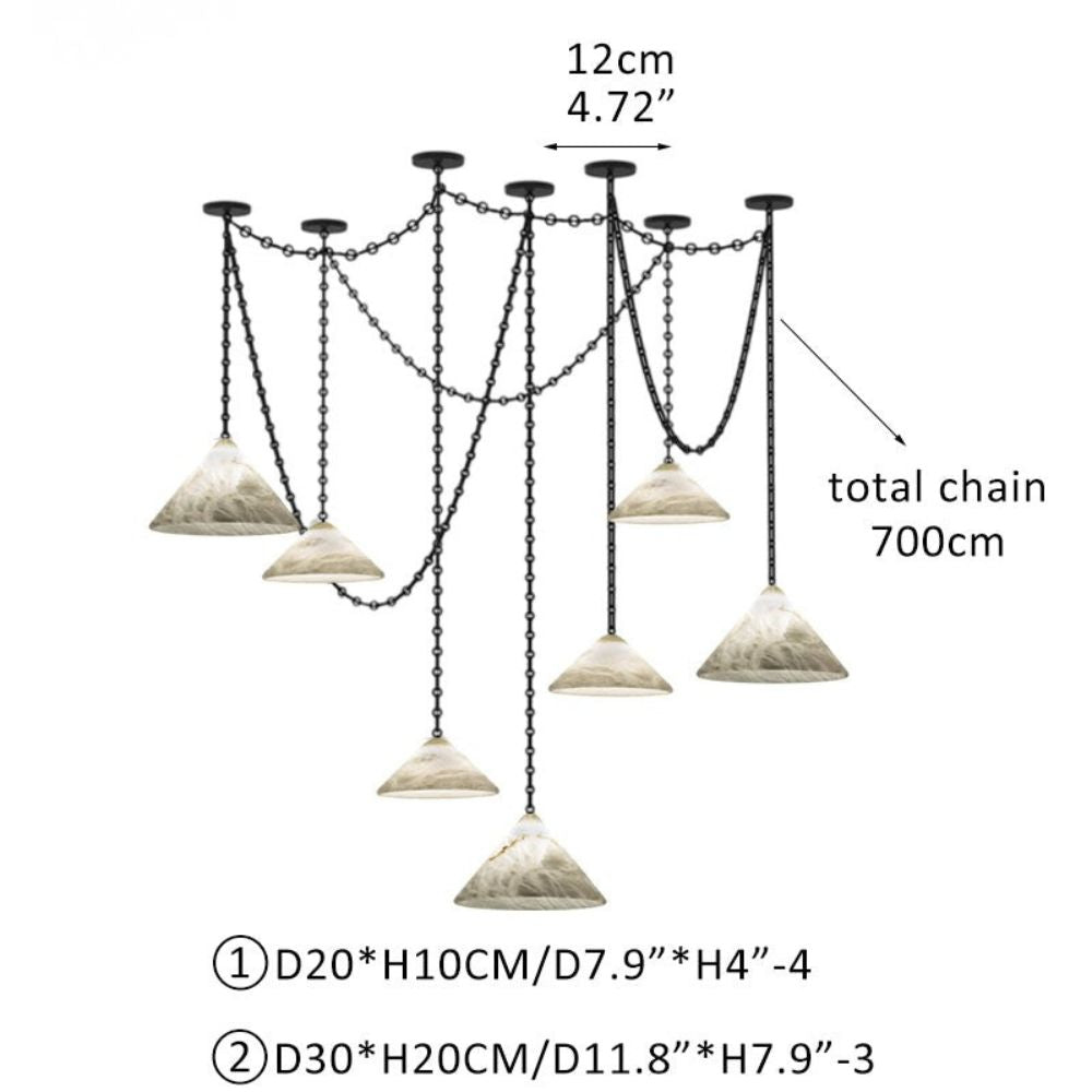 Multi-Head Matte White Alabaster Cone Hanging Kitchen Pendant Light