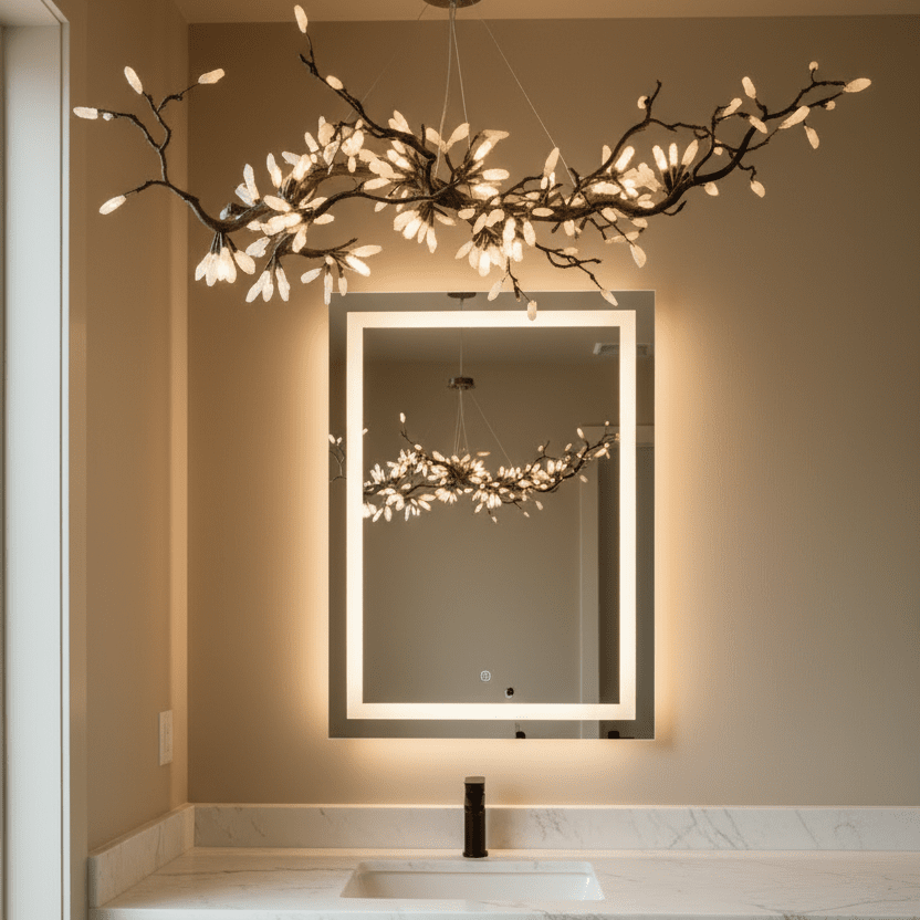 Selenite Crystal Blossom Branching Tree Chandelier