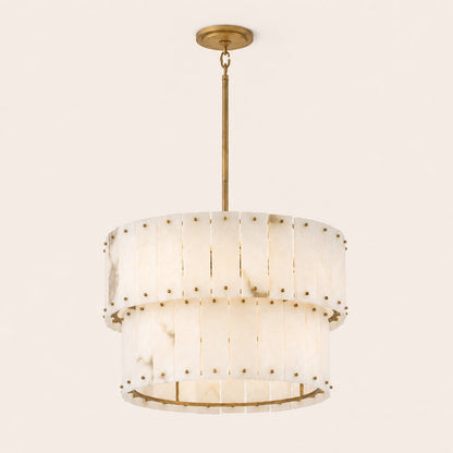 Simona Alabaster Round 2-Tier Chandelier 17.5"D 24"D