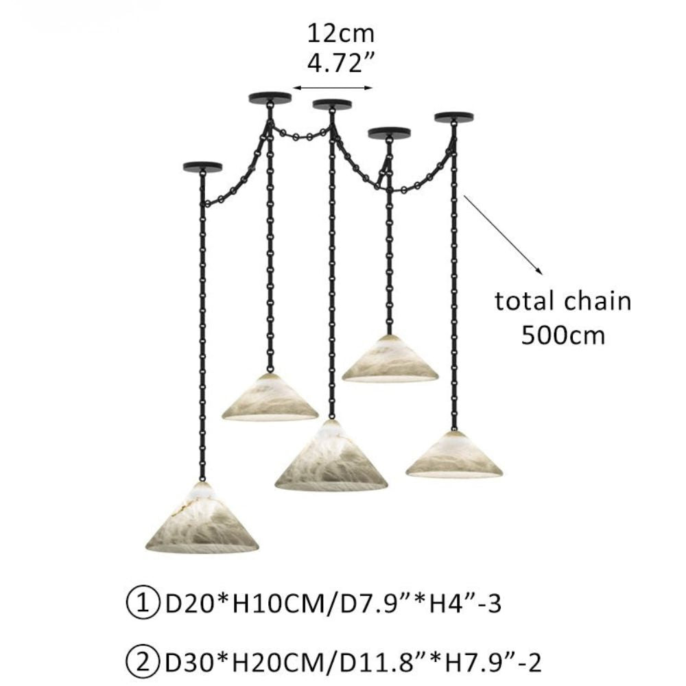 Multi-Head Matte White Alabaster Cone Hanging Kitchen Pendant Light