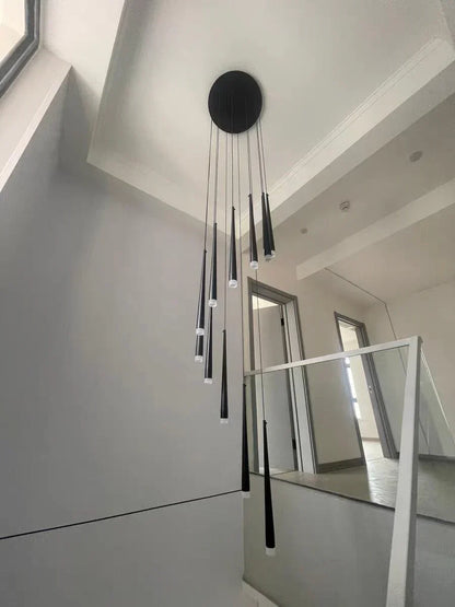 Minimalism Foyer Staircase Chandelier Ceiling Pendant Lighting Fixture For Living Room Entryway In Gold/ Black Finish