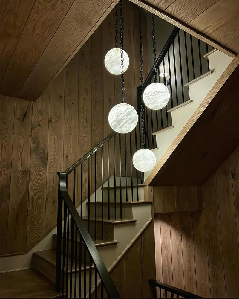 Alabaster Globe Swag Pendants Indoor Lighting with Brass/Black Chain in adjustable