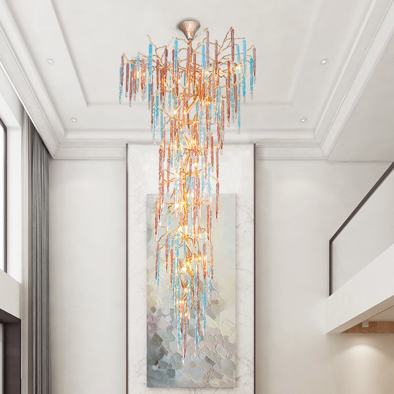 Dora Raindrop Colorful Crystal Staircase Chandelier - morylighting