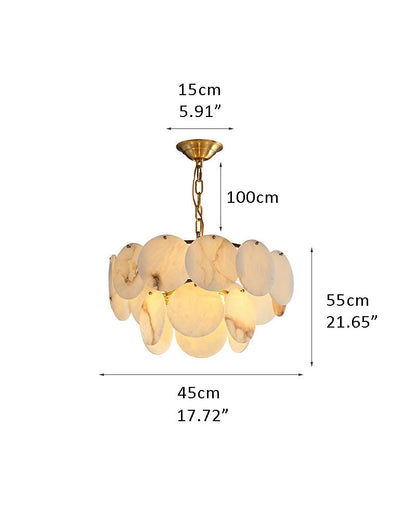 Multi layers Spanish White Alabaster Shell Marble Chandelier lamp in Brass