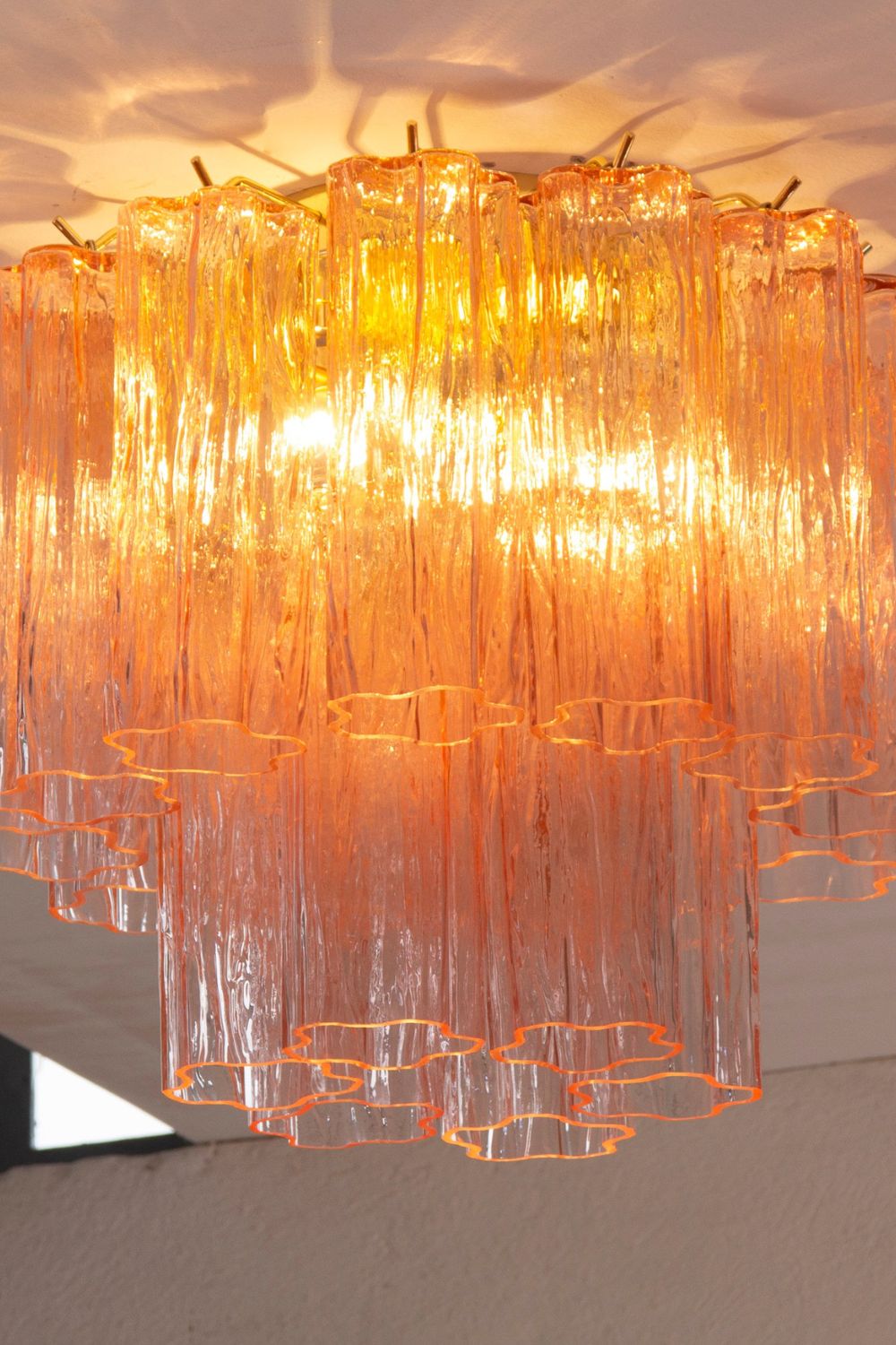 Vintage Pink Murano Tronchi Glass Ceiling Light - view 3 | morylighting