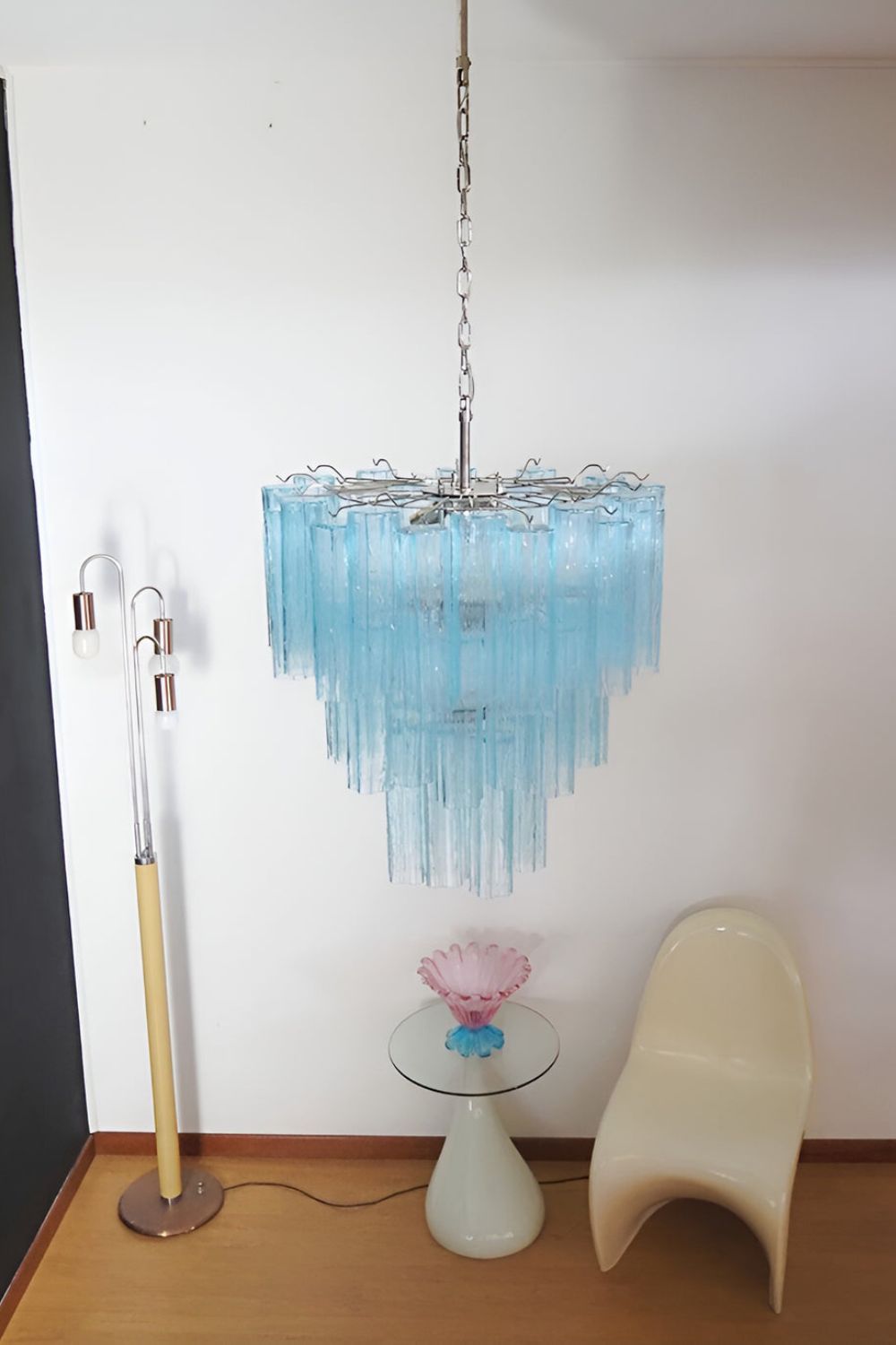 Three-tier Art Venetian blue glass chandelier - view 2 | morylighting