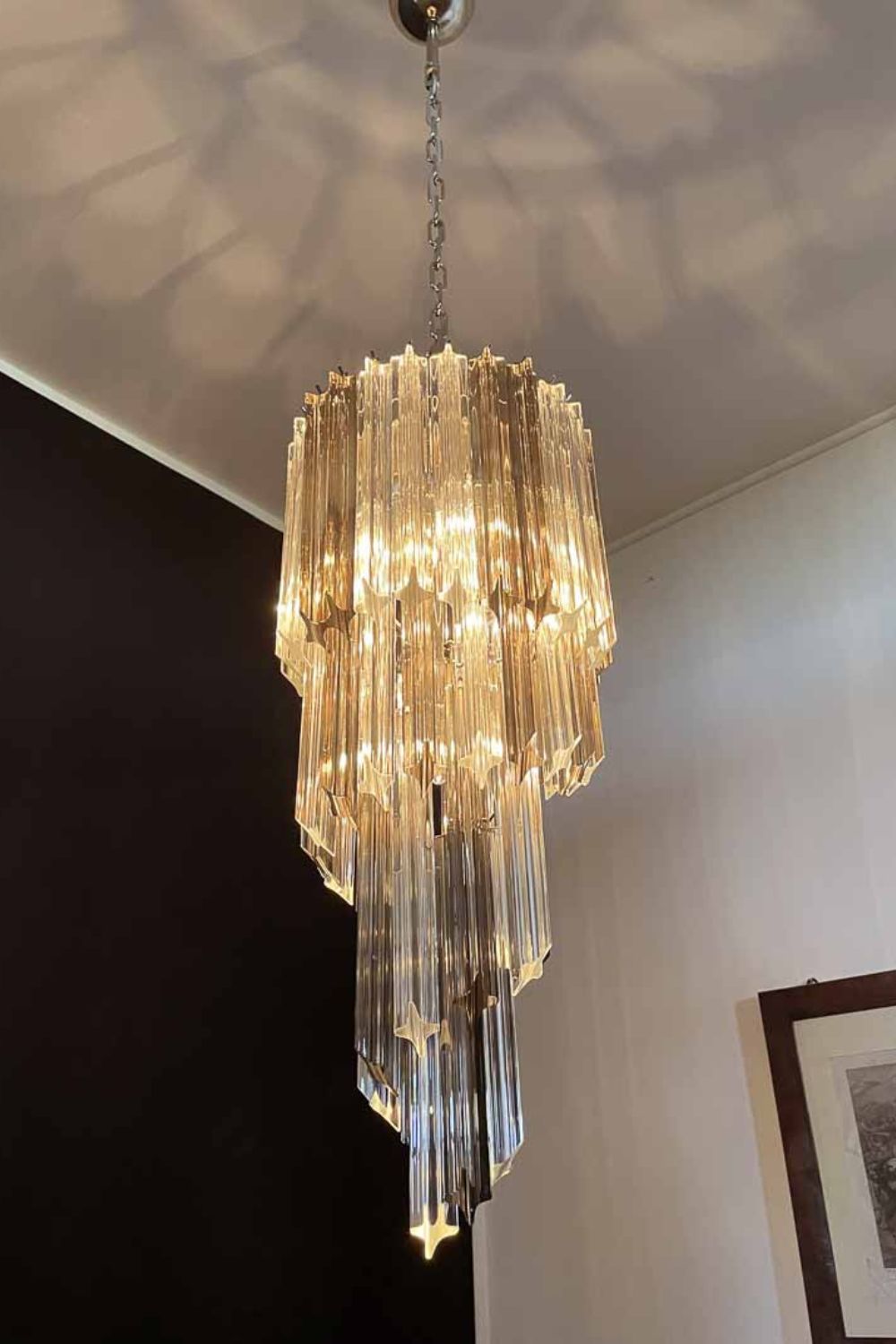 Vintage Smoked Art Glass Prism Spiral Chandelier - view 4 | morylighting