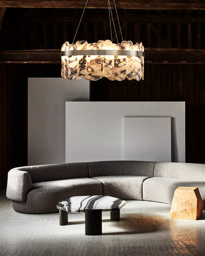Modern LED Marble Round Chandelier 24" 32"