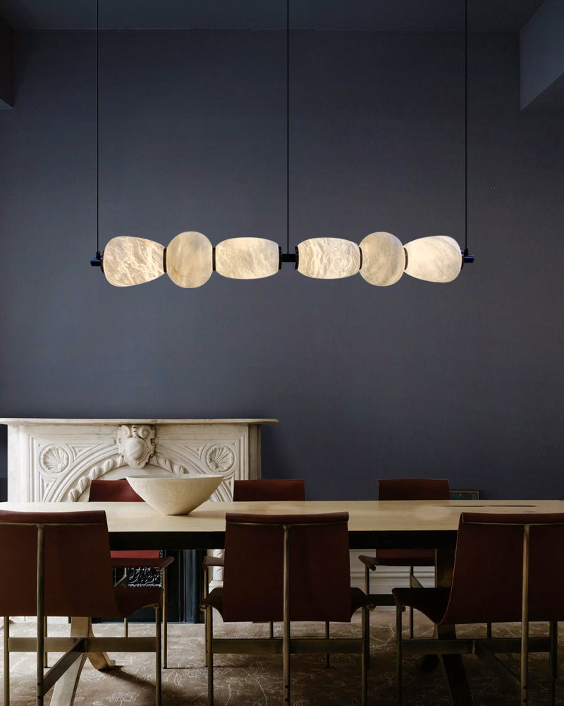 Modern Linear White Alabaster Solid Ball Thread Synthetic Shade Hanging Light for Dining