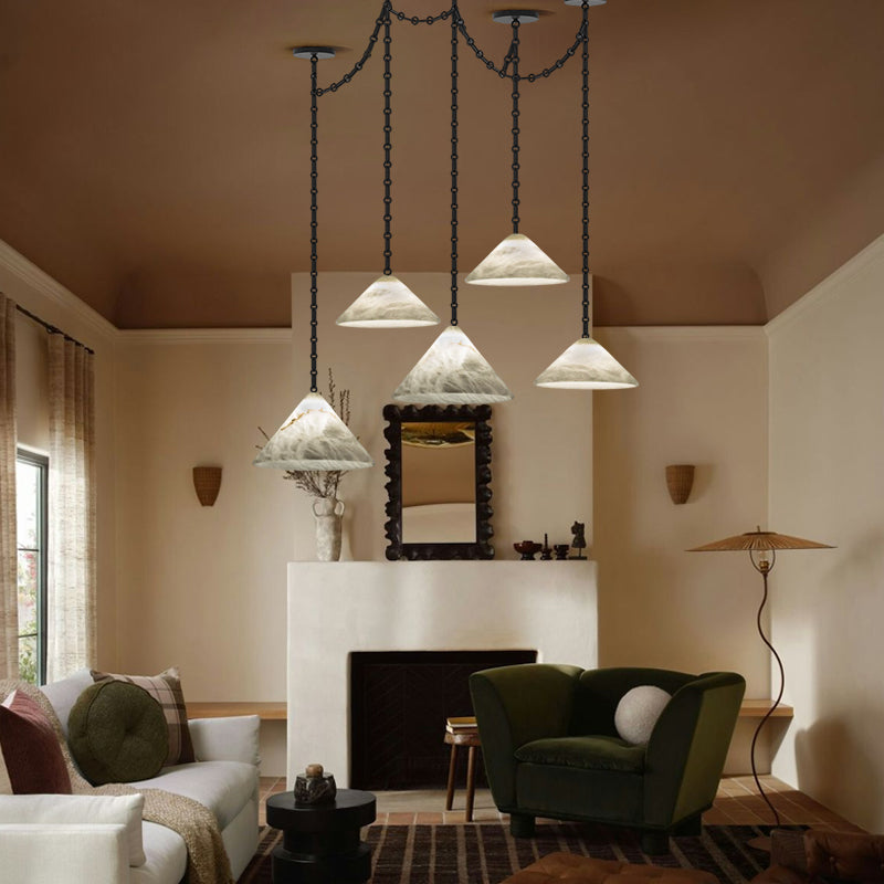 Multi-Head Matte White Alabaster Cone Hanging Kitchen Pendant Light