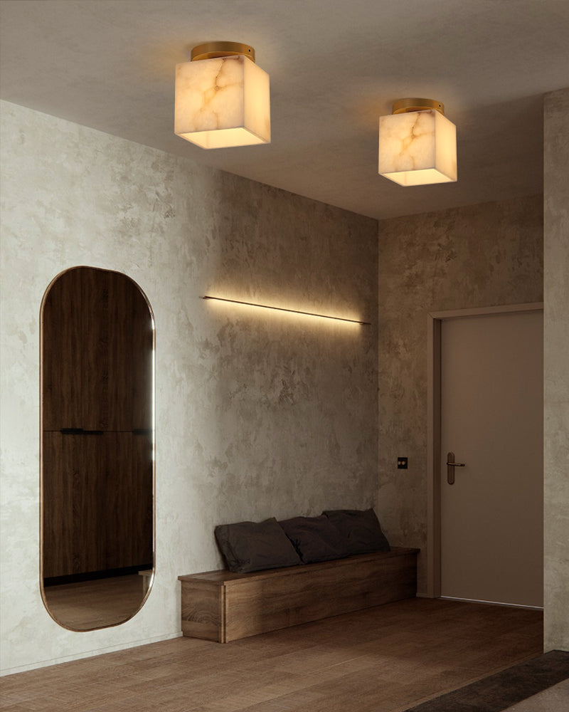 Modern Light Luxury Marble Round Ball Square Copper 1-Light Semi-Flush Mount Ceiling Light