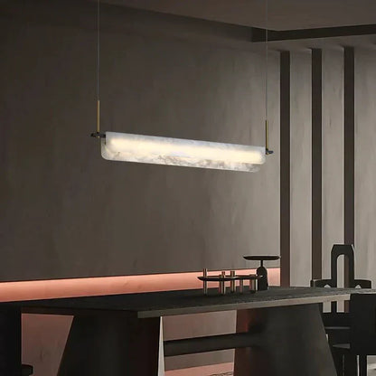 Eliana Alabaster Chandelier, Linear Chandelier Over Dining Room | Morylighting (2)