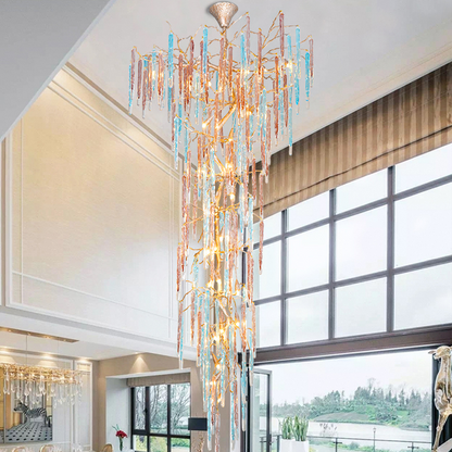 Dora Raindrop Colorful Crystal Staircase Chandelier - morylighting
