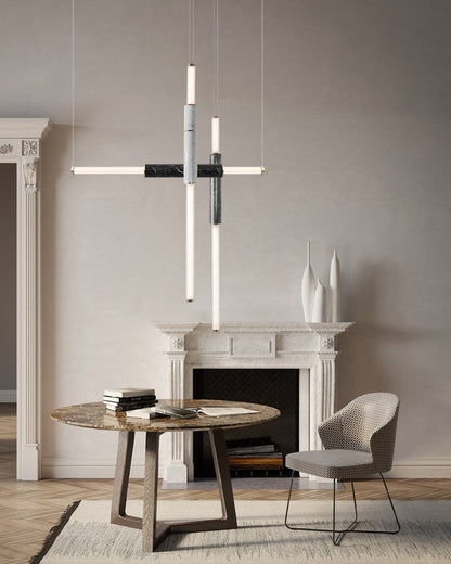 Linear Pipe Alabaster & Acrylic Pendant Light for dining room | vertically & horizontally