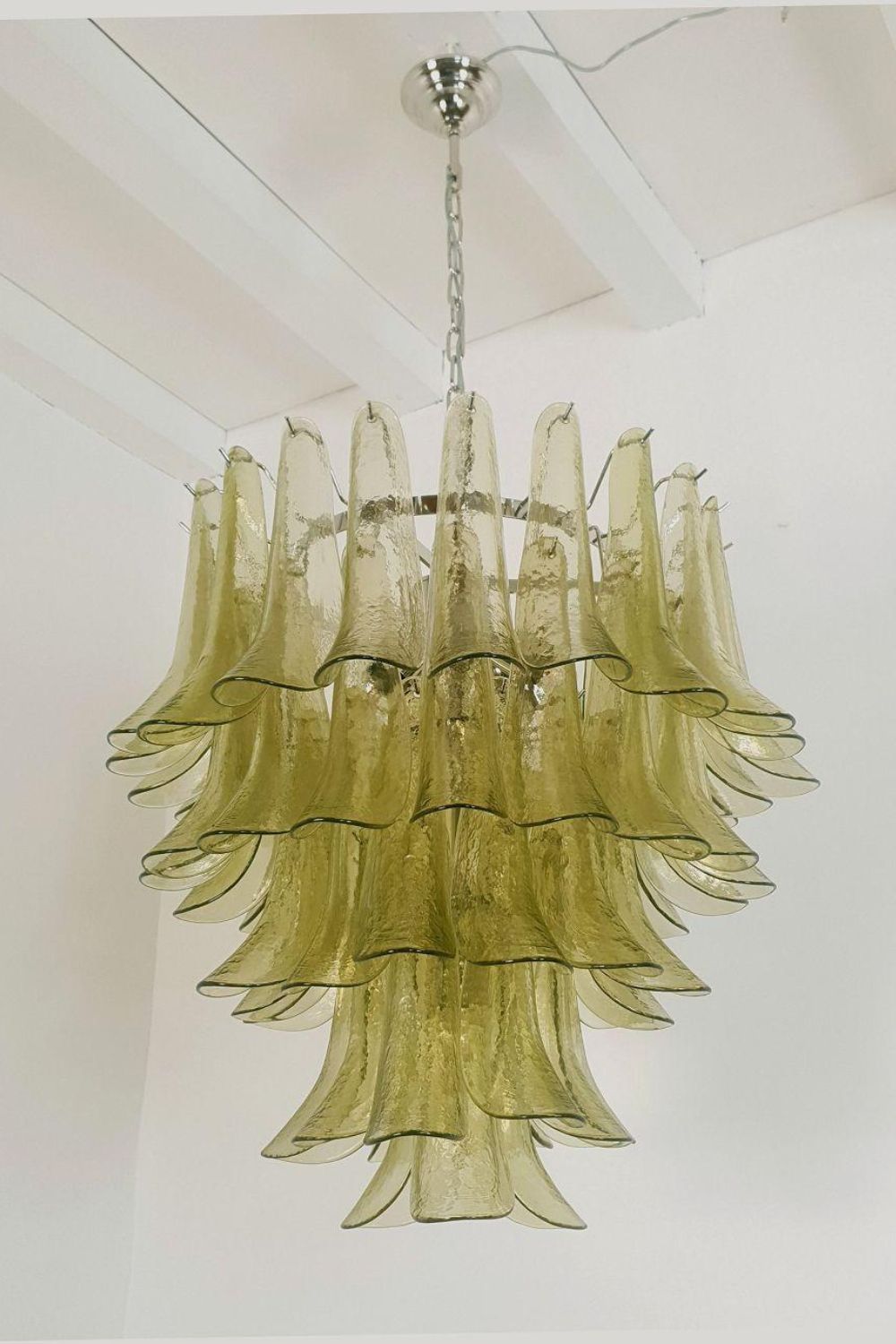 1970s Green Art Glass Petal Chandelier - view 5 | morylighting