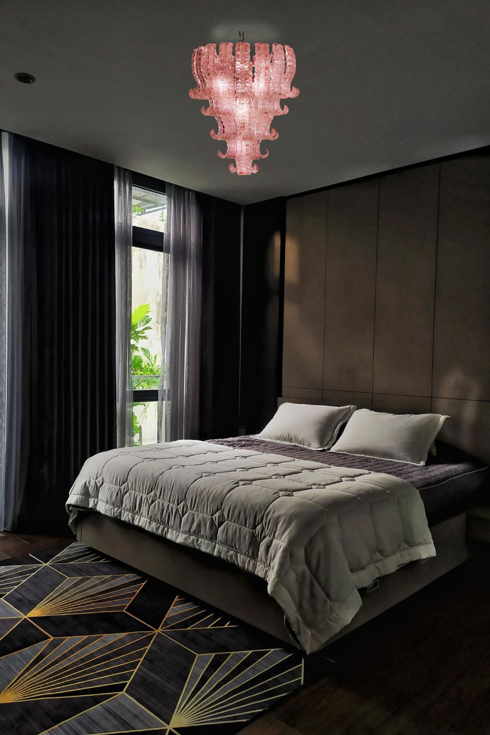 Art pink glass Felci chandelier - view 7 | morylighting