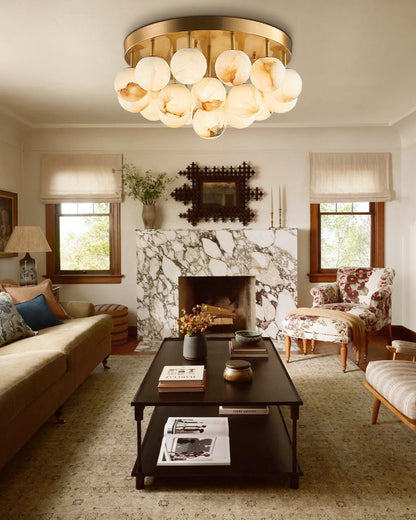 Alabaster Semi Flush Mount with Etched Opal Marble Shades
