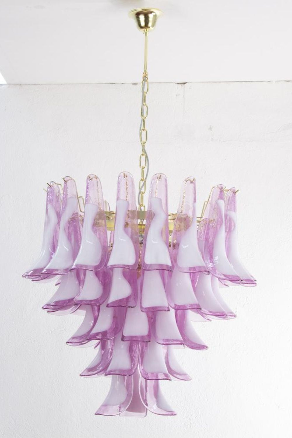 Fuchsia and White Art Glass Petal Tiered Chandelier - view 3 | morylighting