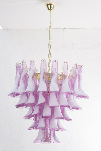 Fuchsia and White Art Glass Petal Tiered Chandelier - view 3 | morylighting