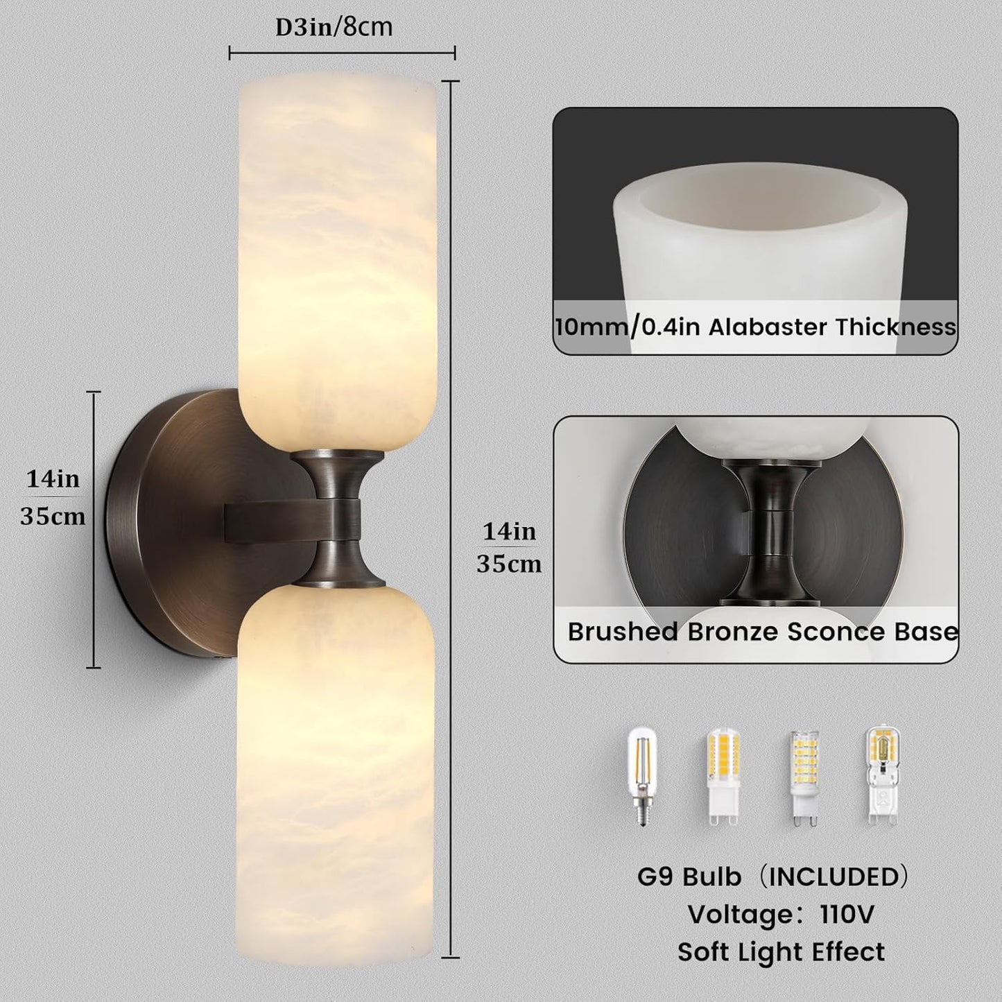 Monty Alabaster Linear Wall Sconce-Black