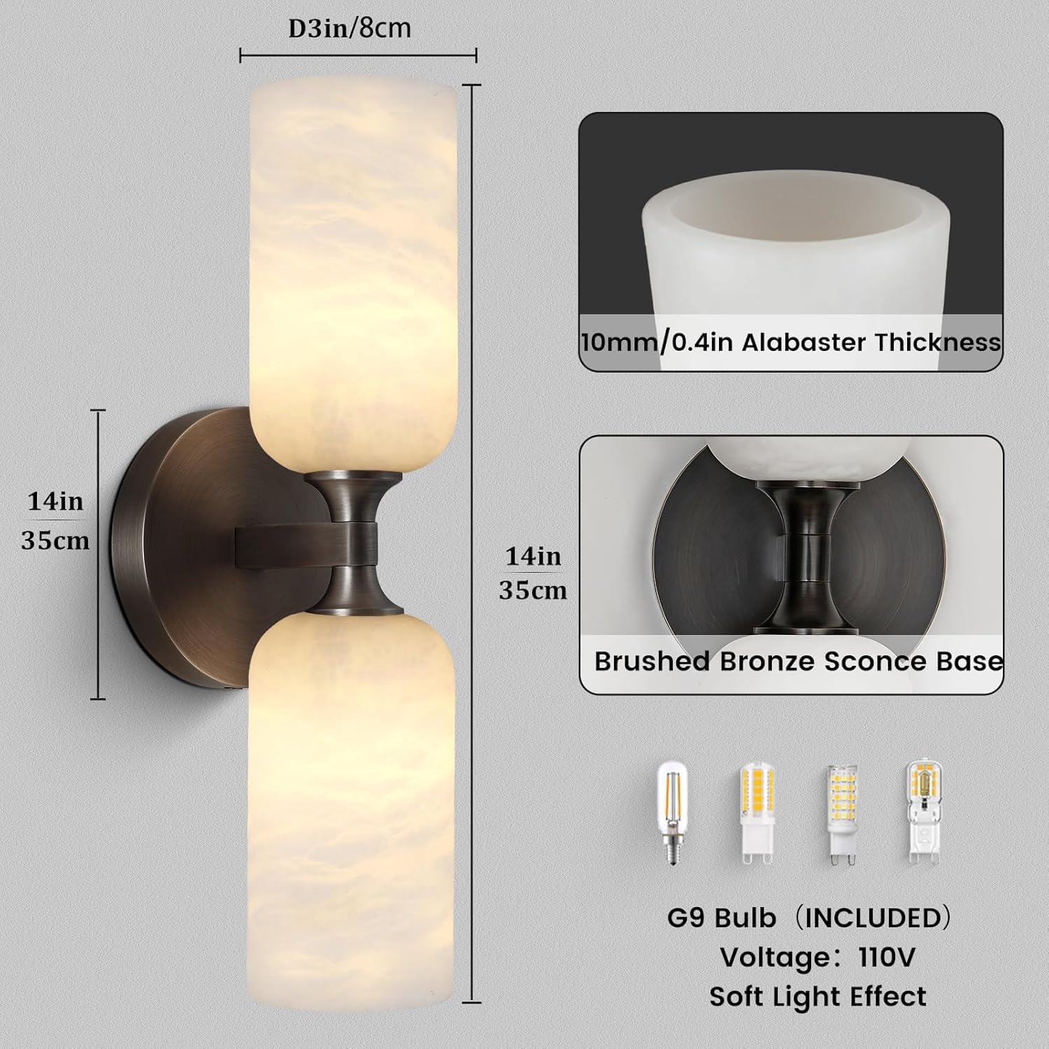 Monty Alabaster Linear Wall Sconce-Black