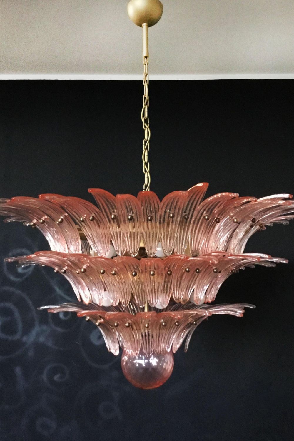 Art Vintage Palm Pink Triple Glass Chandelier - view 3 | morylighting