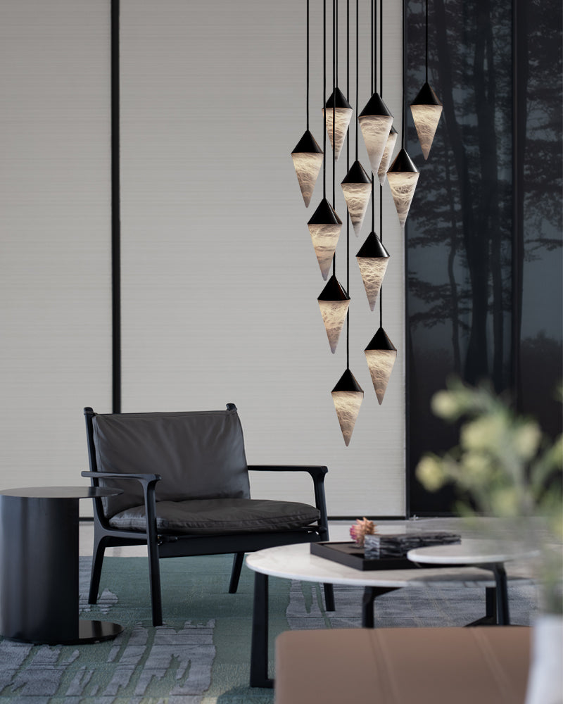 12 light Conical Cluster Minimalist Design Alabaster Pendant Light