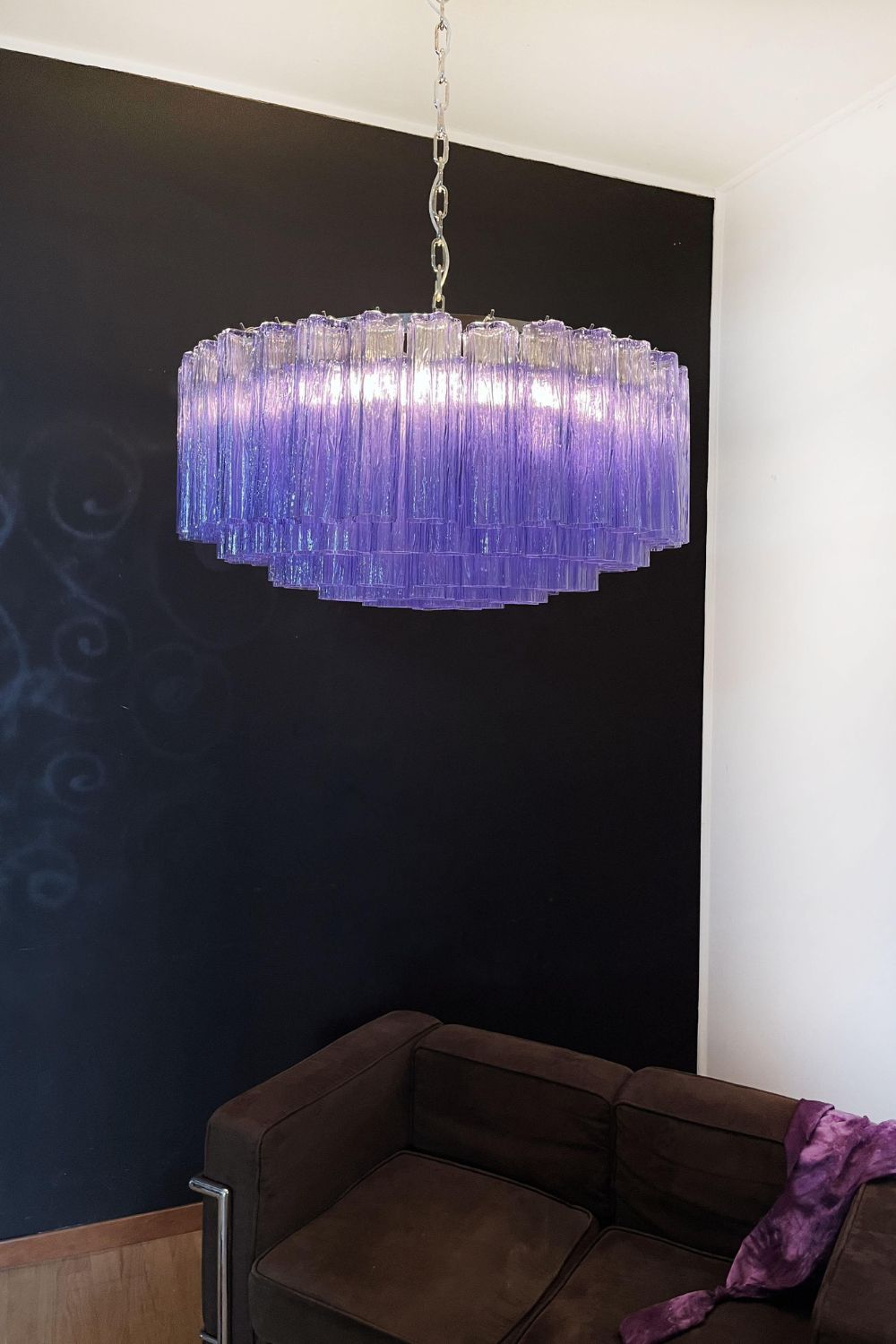 Italian Modernist Purple Art Glass Tube Chandelier - view 4 | morylighting