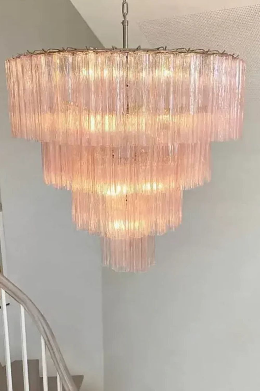 Large Pink Art Glass Tiered Chandelier - view 8 | morylighting
