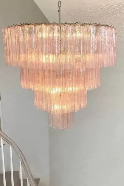 Large Pink Art Glass Tiered Chandelier - view 8 | morylighting