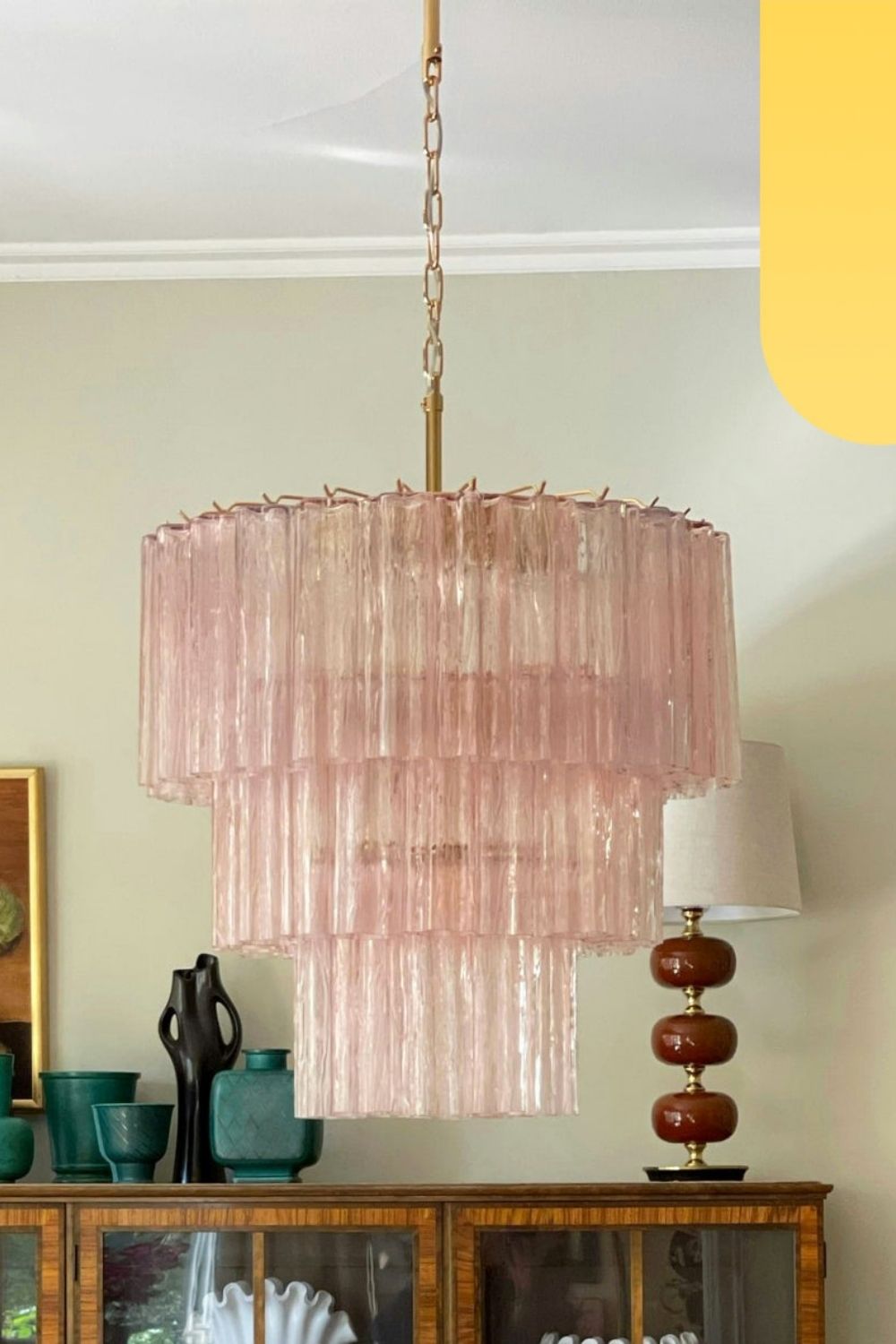 Art light pink glass tube chandelier - view 4 | morylighting