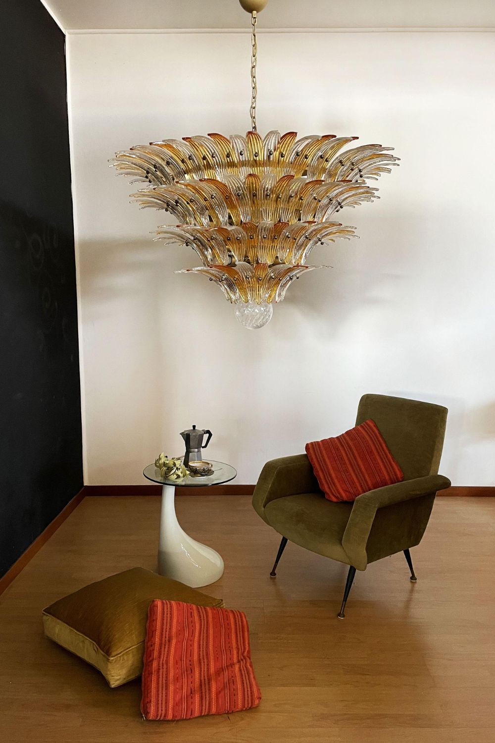 Amber and Clear Art Glass Palmette Chandelier - view 3 | morylighting