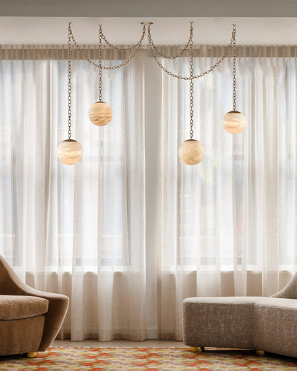 Alabaster Globe Swag Pendants Indoor Lighting with Brass/Black Chain in adjustable