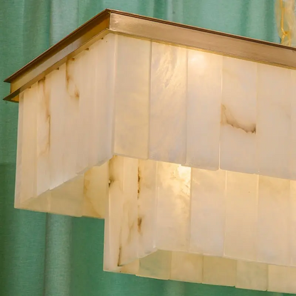 Alabaster Brass Rectangular Chandelier 41.33"L