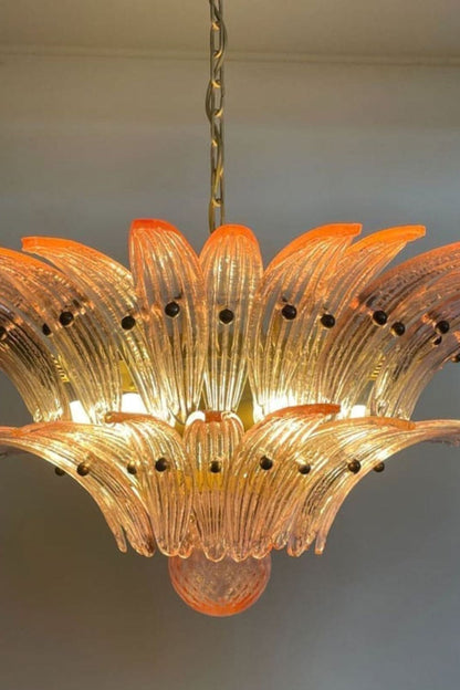 Vintage Art Pink Palm Leaf Glass Chandelier - view 7 | morylighting