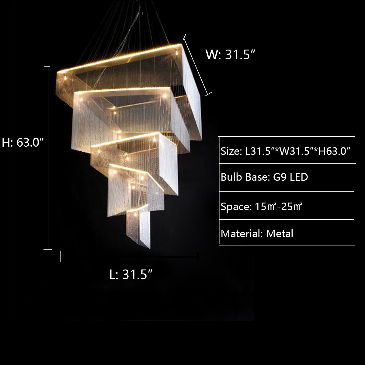 Morylighting Grand Cascade Rectangular Tassel Chandelier - Background Shot
